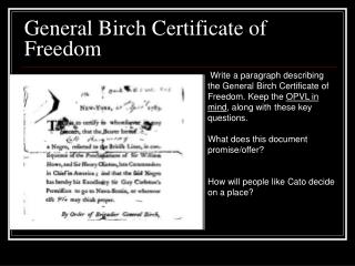 General Birch Certificate of Freedom