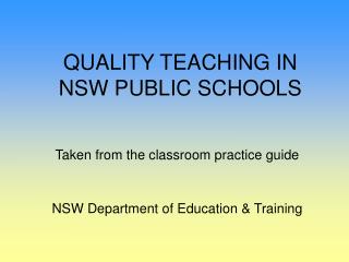 QUALITY TEACHING IN NSW PUBLIC SCHOOLS