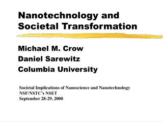 Nanotechnology and Societal Transformation