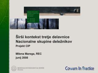 Širši kontekst tretje delavnice Nacionalne skupine deležnikov Projekt CIP Milena Marega, REC