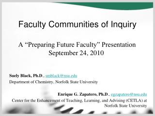 A “Preparing Future Faculty” Presentation September 24, 2010