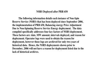2006 NSRS Deployments*