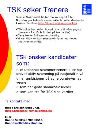 TSK søker Trenere