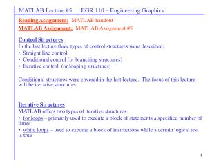 MATLAB Lecture #5 EGR 110 – Engineering Graphics