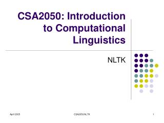 CSA2050: Introduction to Computational Linguistics