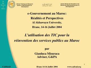 e-Gouvernement au Maroc: Réalités et Perspectives Al Akhawayn University,