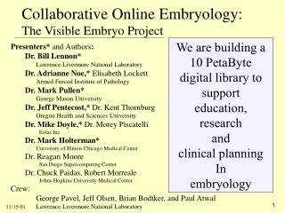 Collaborative Online Embryology: The Visible Embryo Project