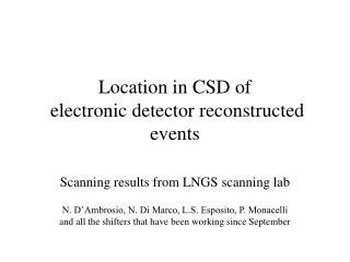 Location in CSD of electronic detector reconstructed events
