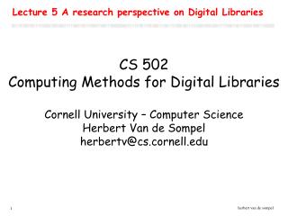 Lecture 5 A research perspective on Digital Libraries