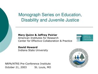 Monograph Series on Education, Disability and Juvenile Justice
