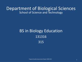 Department of Biological Sciences School of Science and Technology