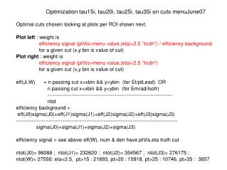 Optimization tau15i, tau20i, tau25i, tau35i on cuts menuJune07