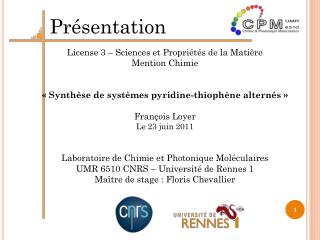 License 3 – Sciences et Propriétés de la Matière Mention Chimie