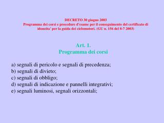 Art. 1. Programma dei corsi