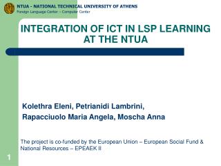 INTEGRATION OF ICT IN LSP LEARNING AT THE NTUA