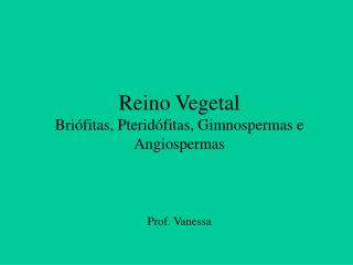 Reino Vegetal Briófitas, Pteridófitas, Gimnospermas e Angiospermas