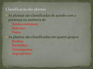 Classificação das plantas