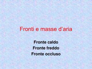 Fronti e masse d’aria