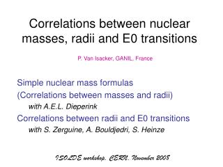Correlations between nuclear masses, radii and E0 transitions