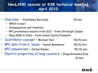 NeuLAND session at R3B technical meeting April 2010