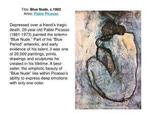 Title:  Blue Nude, c.1902 Artist: Pablo Picasso