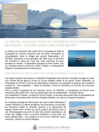 LE SOLÉAL, NOUVEAU YACHT DE CROISIERE DE LA COMPAGNIE DU PONANT, VOGUERA VERS L’ARCTIQUE SECRET