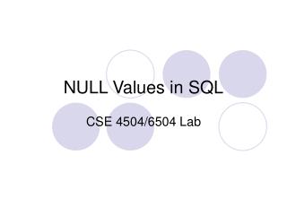 NULL Values in SQL