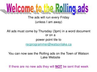 The ads will run every Friday (unless I am away)