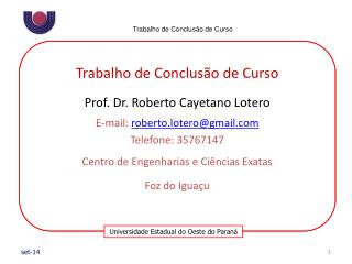 Trabalho de Conclusão de Curso Prof. Dr. Roberto Cayetano Lotero E-mail: roberto.lotero@gmail