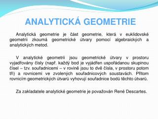 ANALYTICKÁ GEOMETRIE