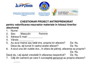 CHESTIONAR PROIECT ANTREPRENORIAT