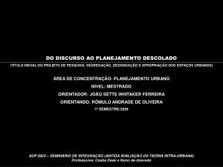 DO DISCURSO AO PLANEJAMENTO DESCOLADO