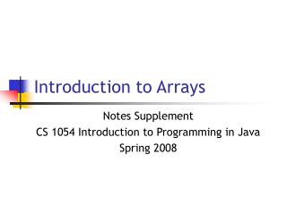 Introduction to Arrays