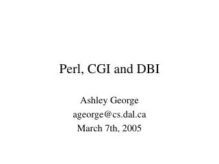 Perl, CGI and DBI