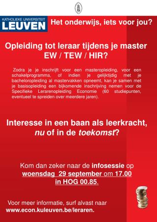 Opleiding tot leraar tijdens je master EW / TEW / HIR?