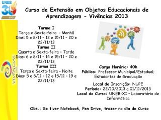 Curso de Extensão em Objetos Educacionais de Aprendizagem - Vivências 2013