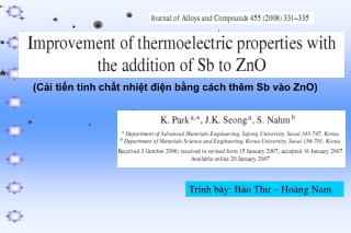 (Cải tiến tính chất nhiệt điện bằng cách thêm Sb vào ZnO)