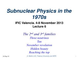 Subnuclear Physics in the 1970s