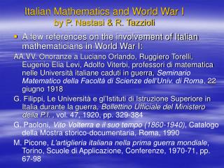 Italian Mathematics and World War I by P. Nastasi &amp; R. Tazzioli