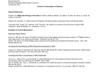 Biochemistry 201 Biological Regulatory Mechanisms: Lecture 3 January 28, 2013