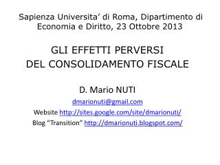 Sapienza Universita’ di Roma, Dipartimento di Economia e Diritto, 23 Ottobre 2013