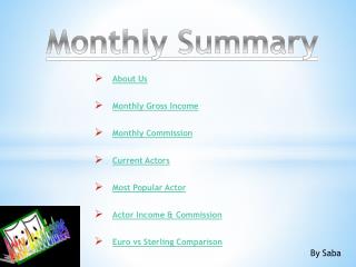 About Us Monthly Gross Income Monthly Commission Current Actors Most Popular Actor