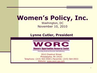 Women’s Policy, Inc. Washington, DC November 10, 2010