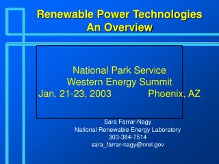 Renewable Power Technologies An Overview