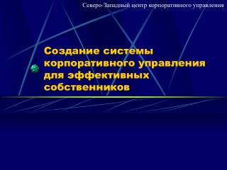 Создание системы корпоративного управления для эффективных собственников