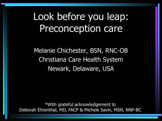 Look before you leap: Preconception care