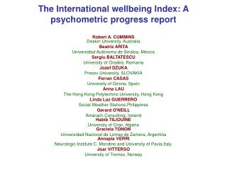 The International wellbeing Index: A psychometric progress report