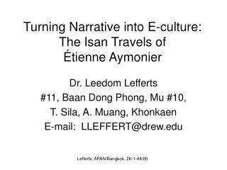 Turning Narrative into E-culture: The Isan Travels of É tienne Aymonier