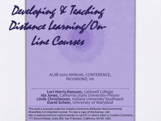 Developing &amp; Teaching Distance Learning/On-Line Courses