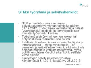 STM:n työryhmä ja selvityshenkilöt